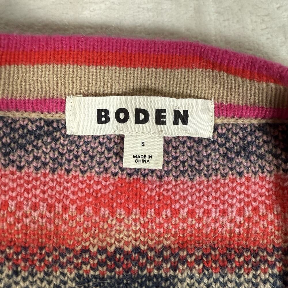 Boden Quinn Boyfriend Cardigan Tiger Pink Red Black Tan Fair Isle Intarsia Sz S - Picture 4 of 8